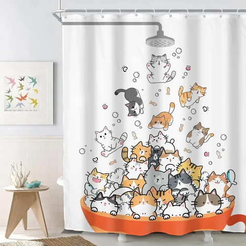 Vista 23 de SVBright Cortina de Ducha de Puesto Pequeño con Lindo Gato 36 pulgadas de ancho x 72 pulgadas de largo para Niños Casa Rodante Media Individual