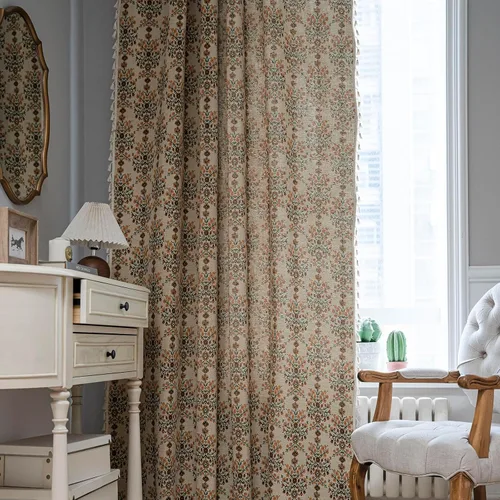 Vista 3 de BHUSB Cortinas rústicas para sala de estar de 63 pulgadas de largo, cortinas de ventana de lino y algodón con estampado floral bohemio, cortinas