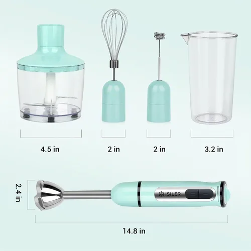 Vista 7 de ISILER - Batidora de mano de inmersión, 5 en 1, 500 W, multiusos, con picador de alimentos de 29.1 fl oz, recipiente de 21.1 fl oz, espumador
