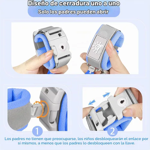 Vista 4 de Eslabón de muñeca anti-pérdida, Cadena de muñeca reflectante anti-pérdida azul con bloqueo para niños de 6.56 pies.