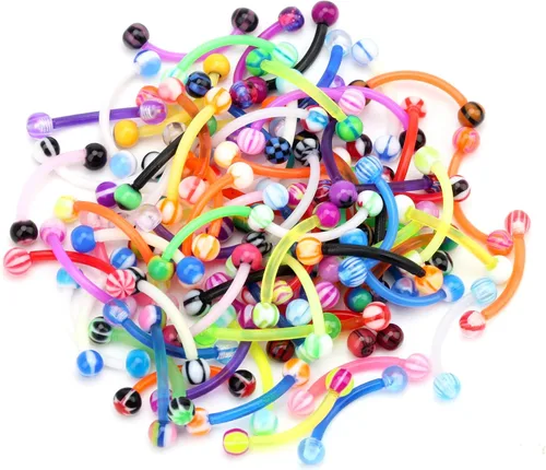 Vista 8 de CrazyPiercing Colorido bola acrílica flexible curva barra ceja anillos Tragus Piercing Jewelry, 16G