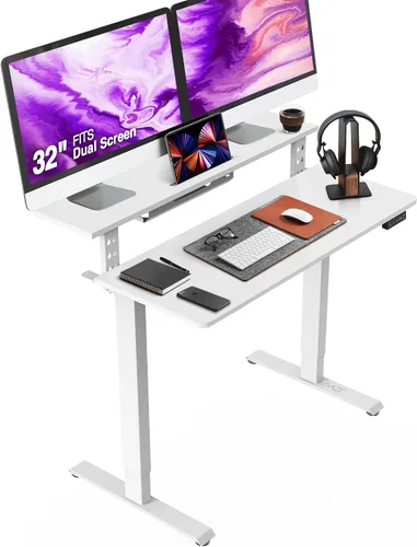 Vista 10 de AVLT Escritorio eléctrico de pie de 47 ″ con estante de doble nivel y Negro