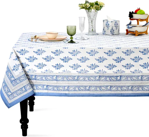 Vista 55 de Ridhi Mantel cuadrado con estampado de bloques de mano de caléndula ámbar
