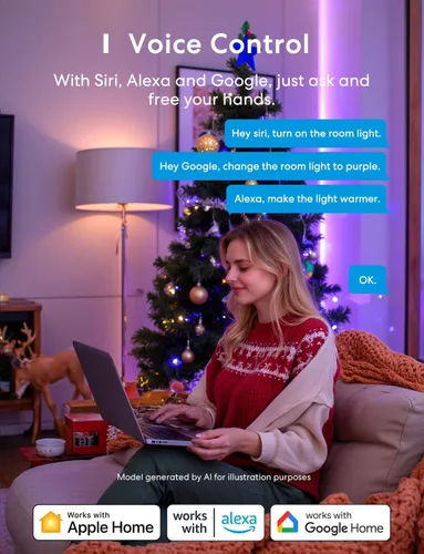 Vista 2 de meross Bombilla LED inteligente, bombillas LED WiFi inteligentes compatibles con Apple HomeKit, Siri, Alexa, Google Home y SmartThings, regulable