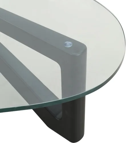 Vista 9 de LeisureMod Mesa de centro triángulo imperial, tapa moderna de cristal negro, marco europeo sólido de madera dura