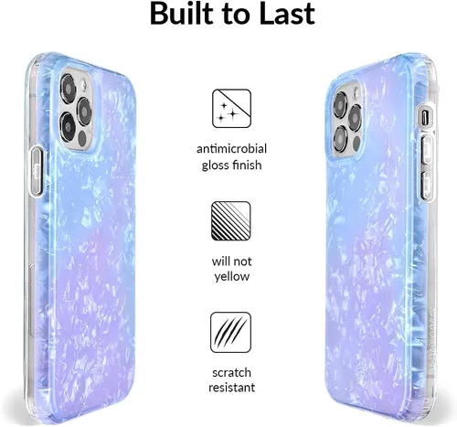 Vista 5 de VELVET CAVIAR Funda brillante iridiscente para iPhone 11 Pro Max, funda protectora estética para mujer (cuarzo ópalo azul)