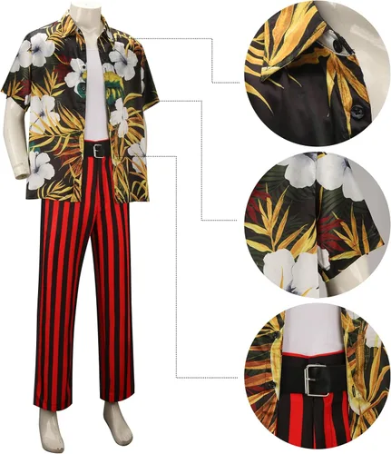 Vista 7 de FOGHORN Adult Men Ace Ventura Costume Outfit Classic Movie Shirt Vest Striped Pants Belt Halloween Cosplay Full Set