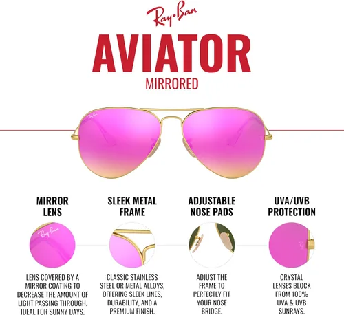 Vista 4 de Ray-Ban RB3025 Classic Mirrored Aviator Sunglasses