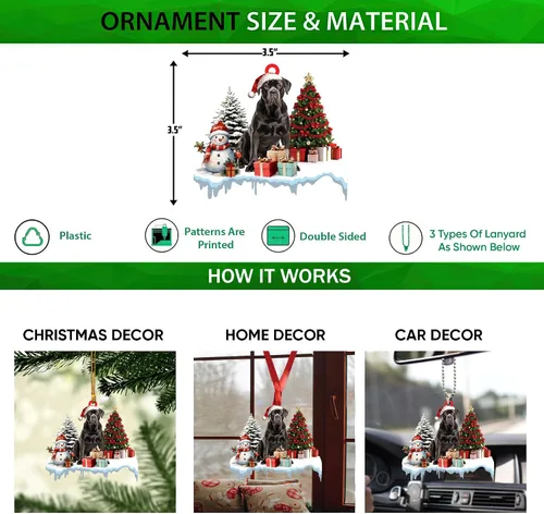 Vista 2 de Talataca Cane Corso - Adorno de Navidad plano 2D, cajas de regalo Cane Corso, decoración de árbol de pino, colgante de casa colgante para recuerdo