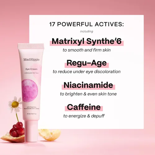 Vista 3 de Mad Hippie Crema de ojos - Crema antienvejecimiento para ojeras e hinchazón con niacinamida, péptidos, ciruela Kakadu y regaliz, tratamiento de ojos