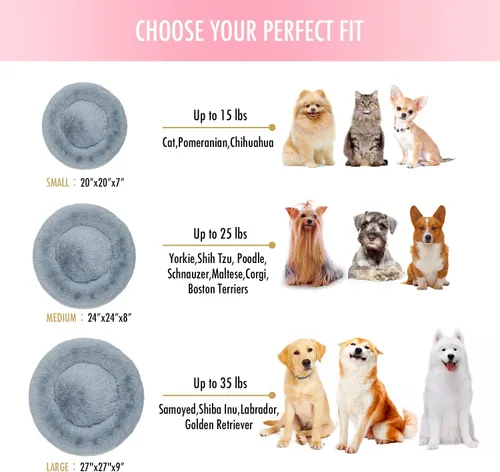 Vista 5 de Cama redonda antiansiedad de felpa sintética esponjosa cálida y lavable para perros y gatos, cama original para mascotas pequeñas, medianas