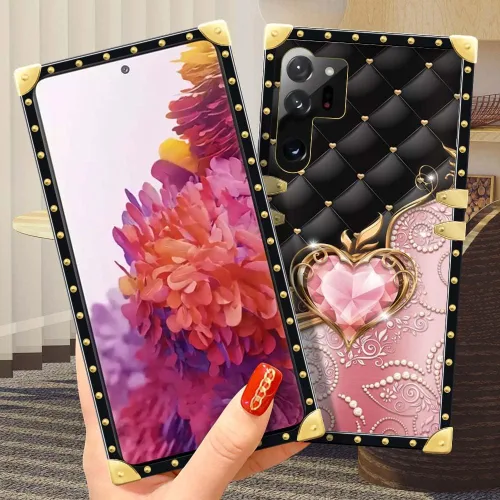 Vista 5 de Compatible con Samsung Galaxy S23 Ultra, J Pink Diamonds Golden Hearts Lujo Elegante TPU suave a prueba de golpes Carcasa protectora de metal