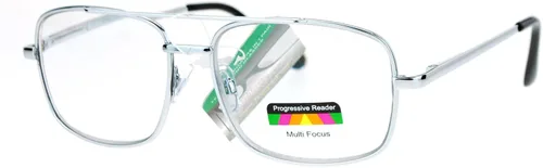 Vista 2 de SA106 Gafas de lectura progresivas con marco metálico rectangular Multi 3 Focus plateado