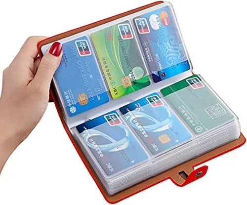 Vista 11 de Soporte para tarjetas de crédito RFID, organizador de tarjetas de visita de cuero con 96 ranuras para tarjetas, protector de tarjetas de crédito