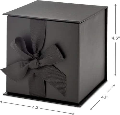 Vista 2 de Hallmark - Caja de regalo pequeña con lazo y relleno de papel triturado (Caja de regalo negra de 4 pulgadas) para bodas, graduaciones, cumpleaños