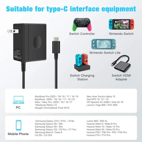 Vista 7 de Cargador de interruptor para Nintendo SwitchSwitch OLEDSwitch Lite, carga rápida de 2.5 horas con cable de carga de 5 pies, base de interruptor