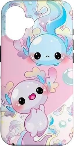 Vista 32 de Linda funda Kawaii Axolotl azul y rosa para iPhone 17