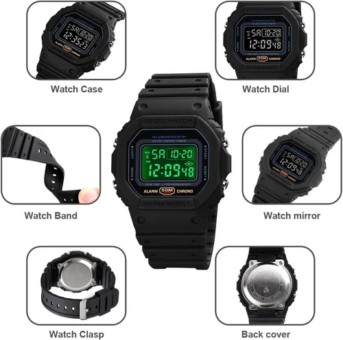 Vista 4 de Reloj digital para hombre con cara grande 50M resistente al agua Twinkle Color Reloj de pulsera multifunción