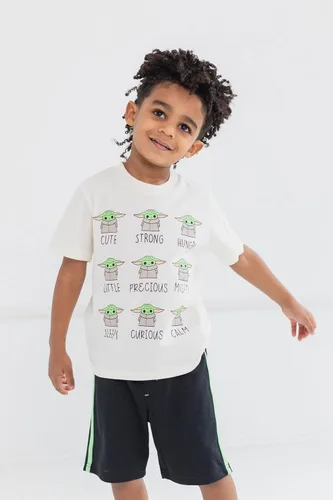 Vista 2 de STAR WARS The Mandalorian The Child - Conjunto de camiseta atlética y pantalones cortos de malla para bebés a niños grandes