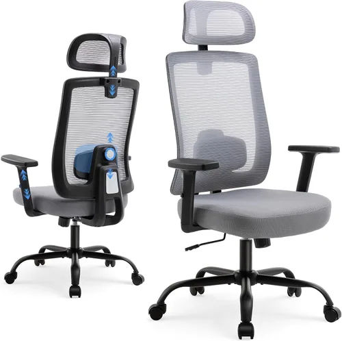 Vista 9 de Shintenchi Silla de oficina de malla, silla ergonómica de escritorio de oficina en casa con soporte lumbar ajustable, reposacabezas, inclinación