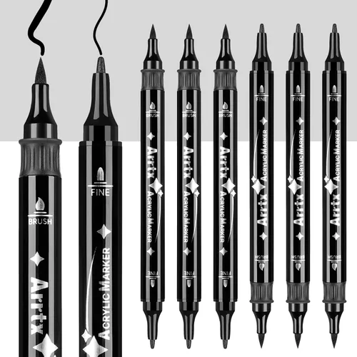 Vista 8 de Arrtx Paquete de 8 rotuladores de pintura negra de doble punta, marcadores de pintura acrílica grafiti negros para pintar sobre roca, papel, madera