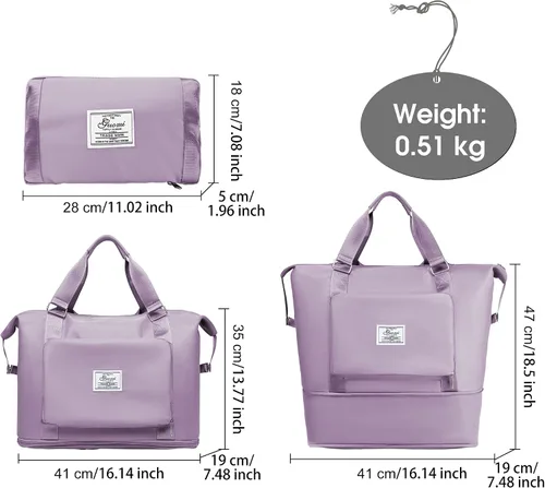 Vista 2 de SOPIME Bolsa de viaje expandible deportiva para mujeres y hombres, bolsa de viaje plegable extra grande con correas dobles para el hombro y bolsillo