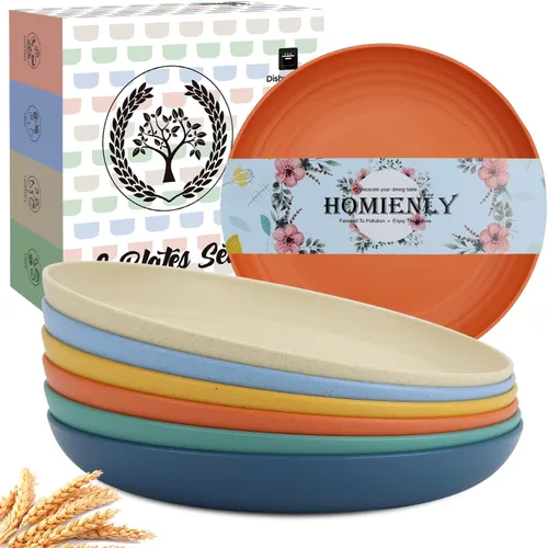 Vista 18 de Homienly Juego de 6 platos pequeños de postre de 8 pulgadas, platos profundos de paja de trigo irrompibles para fiestas, campamento, microondas