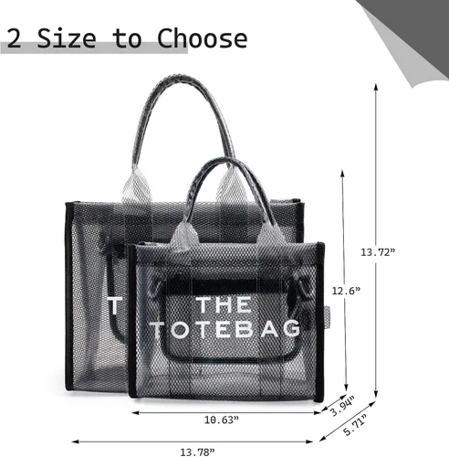 Vista 2 de IwIeIaIrI Bolso de mano transparente para mujer PVC The Tote Bag Crossbody Bolsas con cierre de cremallera para estadio, viajes, playa