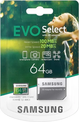Vista 8 de SAMSUNG EVO Select Tarjeta de memoria microSDXC UHS-I U1 de 64 GB Full HD y 4K UHD con adaptador (MB-ME64HA)