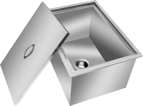 Vista 10 de Baúl de hielo con tapa, enfriador de hielo de acero inoxidable incluido, tubo de drenaje y tapón de drenaje, cubo de hielo para cocina al aire libre