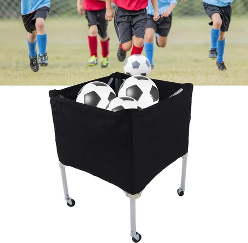 Vista 5 de Carrito de almacenamiento de bolas plegable, organizador deportivo con ruedas para baloncesto, fútbol, voleibol, capacidad de 8 bolas, portátil