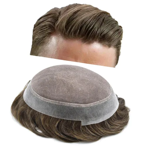 Vista 36 de Toupee For Men Hair Piece Fine Mono Hair System For Men Human Hair Mens Toupee Hair Piece For Men Hair Replacement Protesis Capilar 8x10 Medium