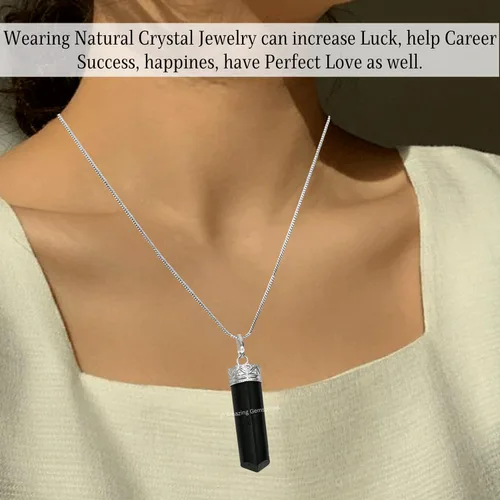 Vista 6 de Collar con colgante de cristal de turmalina negra con cordón ajustable, cristales curativos naturales y piedras para hombres, mujeres y niños