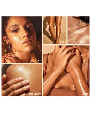 Vista 7 de Polvo de resaltado con purpurina, maquillaje para iluminar el rostro natural tridimensional en polvo para resaltador de mejillas.