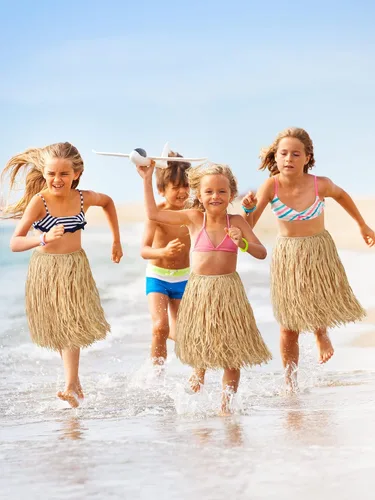 Vista 3 de Liliful Minifalda de rafia natural para niños, falda larga de hula hawaiana, falda de playa para disfraz de Halloween, fiesta de Luau