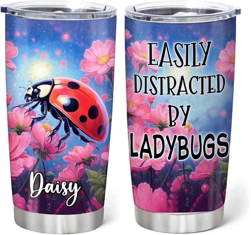 Vista 17 de Hyturtle Regalos personalizados para amantes de las mariquitas – Just A Girl Who Loves Ladybugs - Vaso de acero inoxidable personalizado de 20 onzas