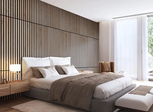 Vista 2 de Woody Walls Paneles de pared de madera acústica para decoración de paredes interiores, juego de 2 paneles de madera sin costuras para paredes, pared