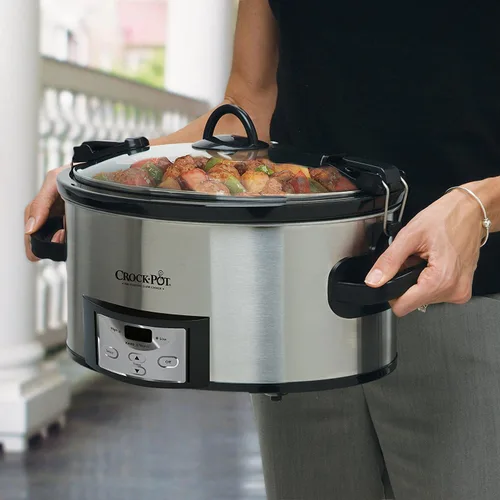 Vista 2 de Crock-Pot Cook & Carry - Olla de cocción lenta programable de 6 cuartos de galón con temporizador digital de acero inoxidable (CPSCVC60LL-S) paquete