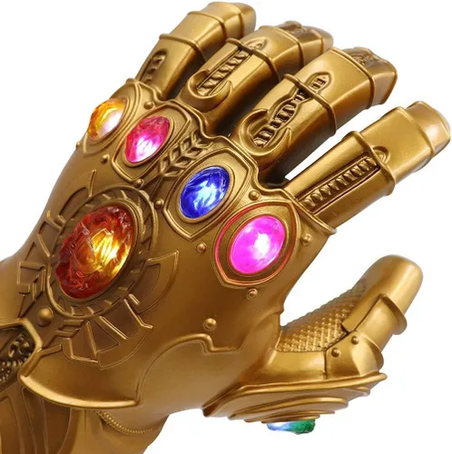 Vista 4 de Guantelete de guantelete de guerra infinito para niños, brazo electrónico, portátil, luz LED, PVC, guantes de Thanos, regalo para decoraciones