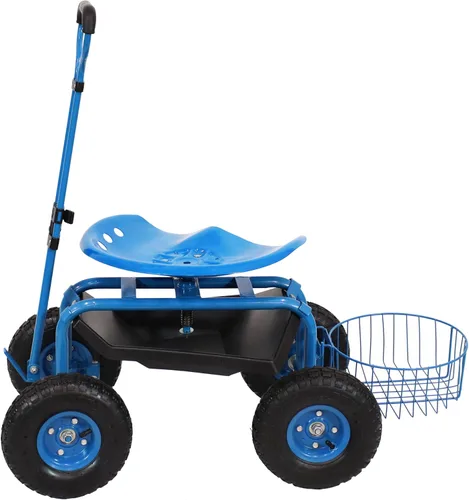 Vista 9 de Sunnydaze Carrito de jardín con ruedas - Taburete de jardín con ruedas - Asiento de jardinería con ruedas con mango extensible - Asiento giratorio