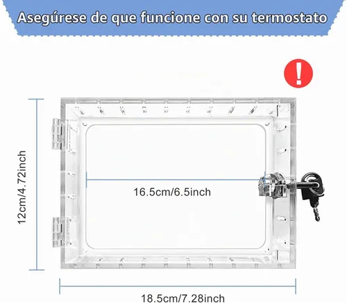 Vista 2 de Caja de bloqueo de termostato universal con llave, protector de termostato grande transparente para pared, cubierta de termostato con cerradura