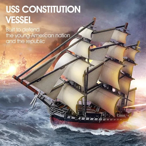 Vista 2 de CubicFun Rompecabezas 3D de barco para modelos de barco de vela USS Constitution para adultos y adolescentes, 193 piezas