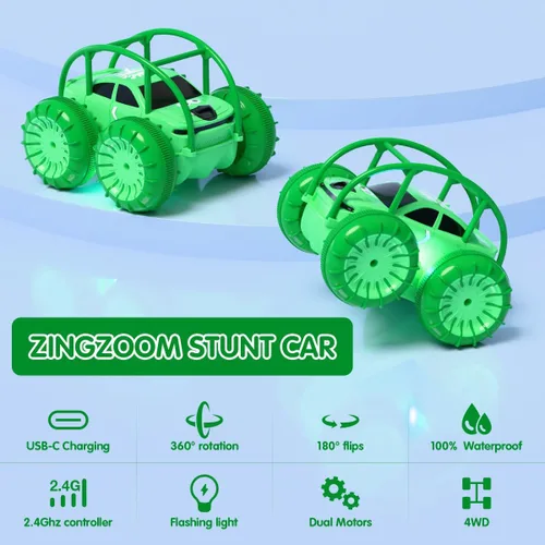 Vista 2 de Coche de control remoto, carga directa rápida, auto a control remoto, anfibio, recargable, auto de acrobacias giratorio de 360°, LED de 2.4 GHz
