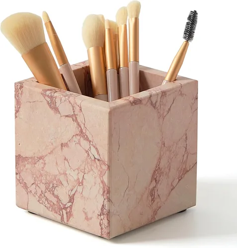 Vista 14 de Portacepillos de mármol natural lujoso real y organizador de brochas de maquillaje y soporte para bolígrafos para escritorio, portautensilios