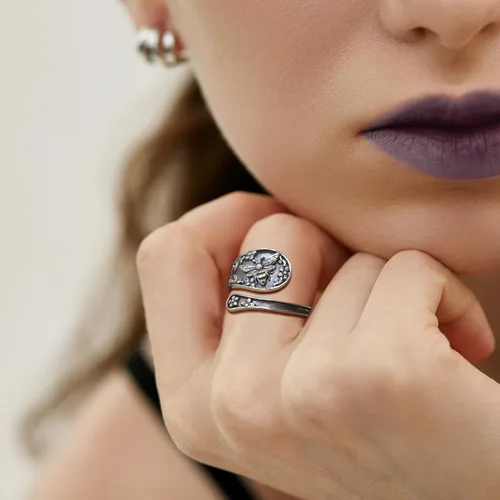 Vista 4 de 925-Sterling-Silver Adjustable Spoon Ring for Women - Vintage Bee Rings Animal Jewelry Birthday Christmas Gifts for Daughter Wife