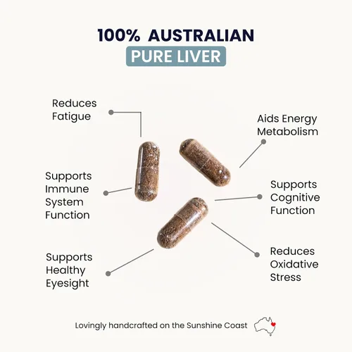 Vista 3 de Organic Collagen Australia Cápsulas de hígado puro, alimentadas con pasto y criadas en pastos, fuente de energía B12, apoyo inmunológico, fuerza