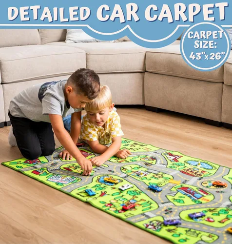 Vista 2 de ToyVelt Alfombra de Juego para Niños - Mediano 43" x 26" Tapete Educativo de Tráfico de Carreteras de la Ciudad para Niños de 3 a 12 Años - Alfombra
