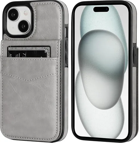Vista 51 de KIHUWEY - Funda tipo cartera compatible con iPhone 15 con soporte para tarjetas de crédito, cierre magnético, soporte de cuero premium, cubierta
