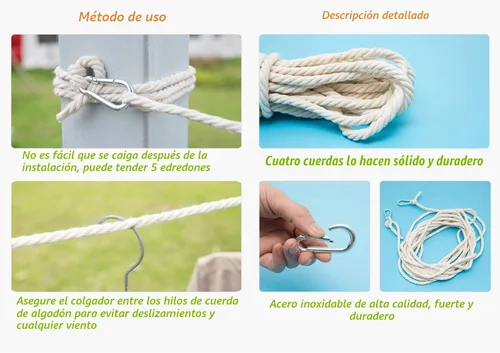 Vista 7 de Clothesline - Cuerda de secado de ropa, portátil, ajustable, para ropa interior y exterior, línea de ropa a prueba de viento, colgador para camping