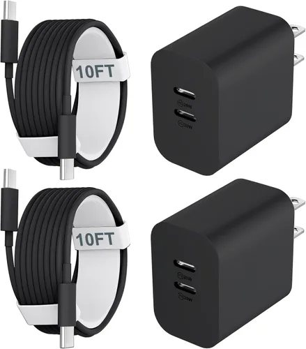 Vista 15 de Cargador para teléfono 15/16/17 Pro Max de carga rápida, bloque de carga USB C de doble puerto de 20 W con cable de carga USB C a C de 6.6 pies
